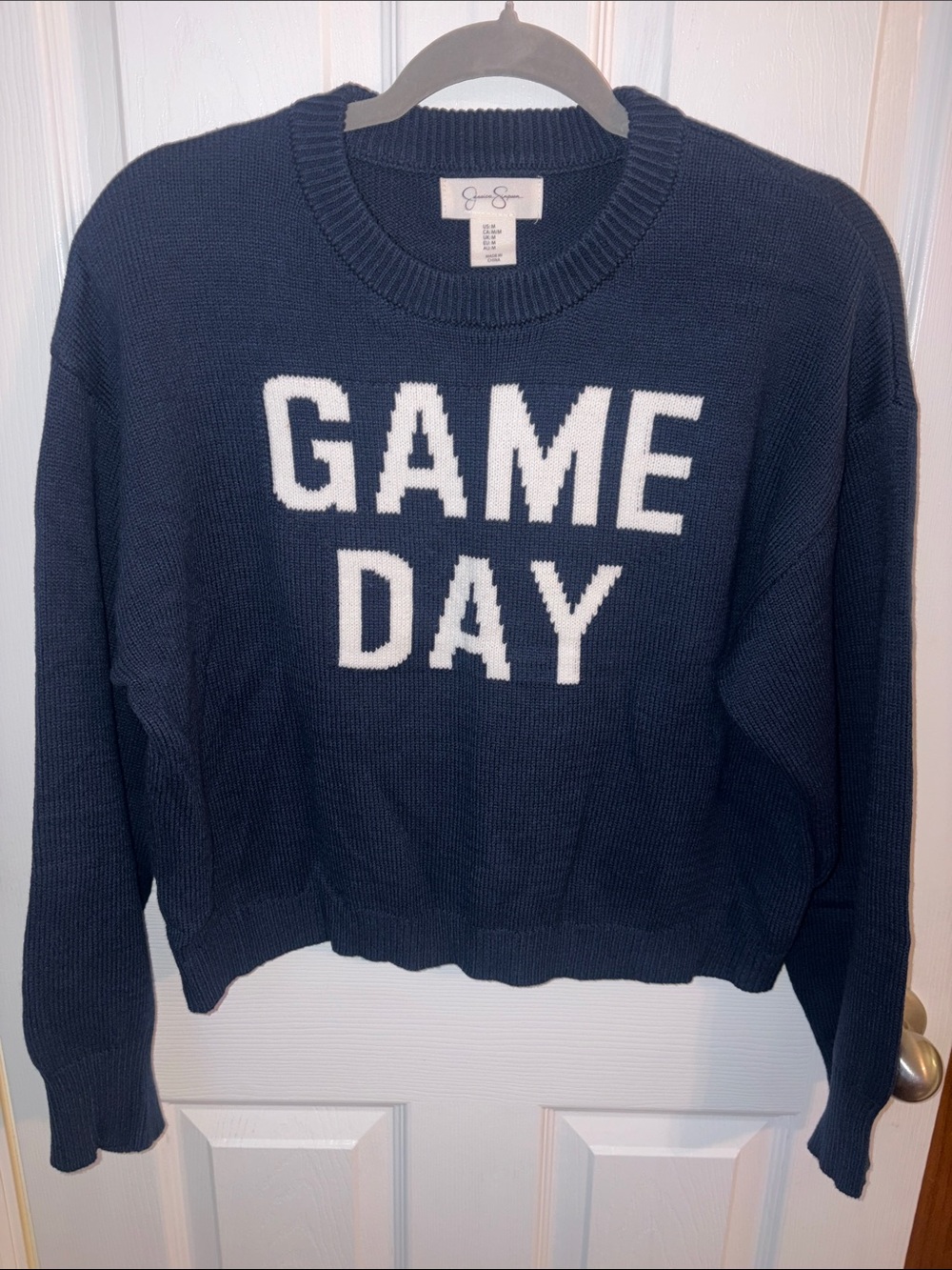 Jessica Simpson: Navy & White 'Game Day' Crewneck Sweater